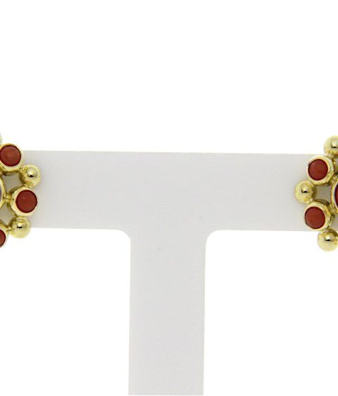 Vintage 14K Gold Stud Earrings with Red Coral